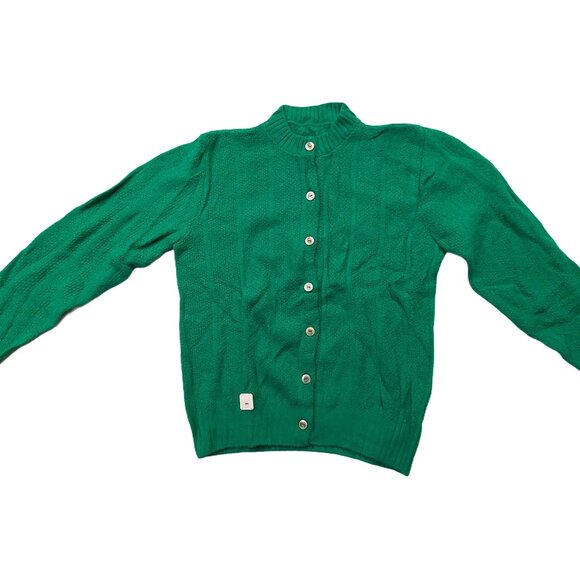 Vintage 1940s-1950s Dark Kelly Green Long Sleeve Knit Cardigan Sweater - Picture 2 of 8